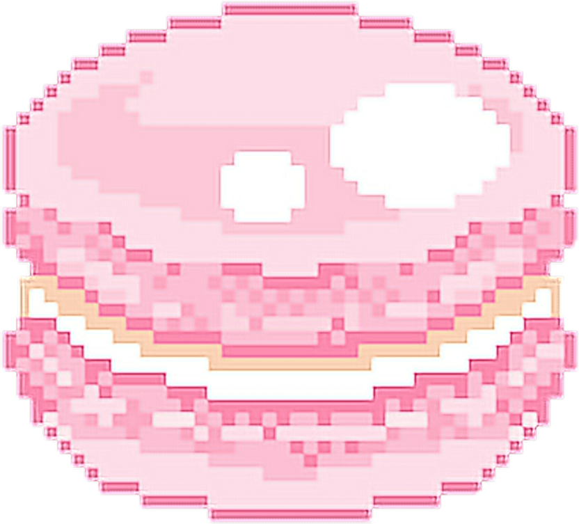 Cute Pixel 桌布 壁紙 — 一個快樂的像素化粉紅色甜甜圈，帶有白色糖霜和燦爛笑容，以復古電玩風格呈現。