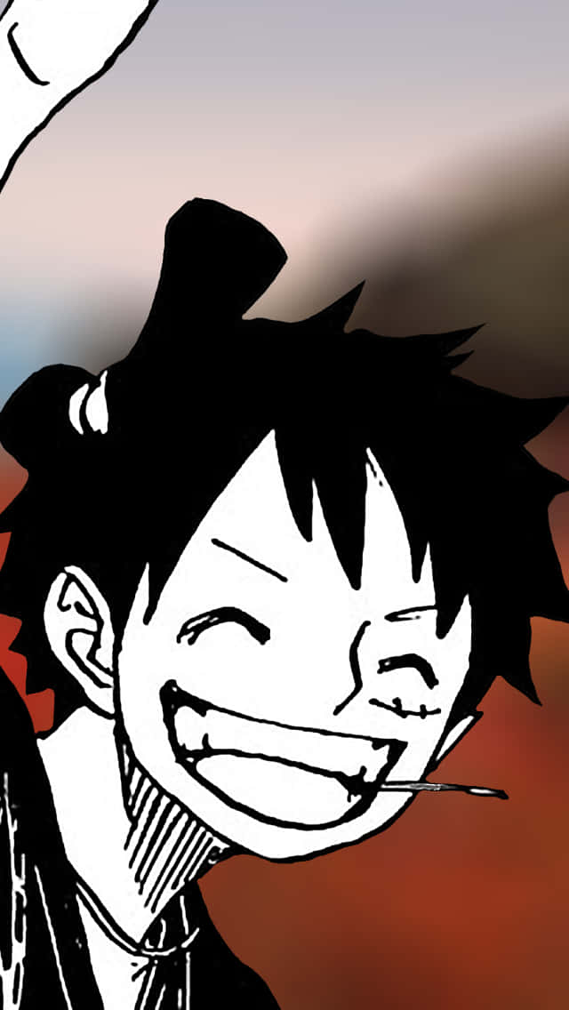 桌布 壁紙 — 一個快樂的動漫男孩，有著尖刺般的黑髮，嘴裡叼著香煙，在溫暖的漸變背景前大笑。