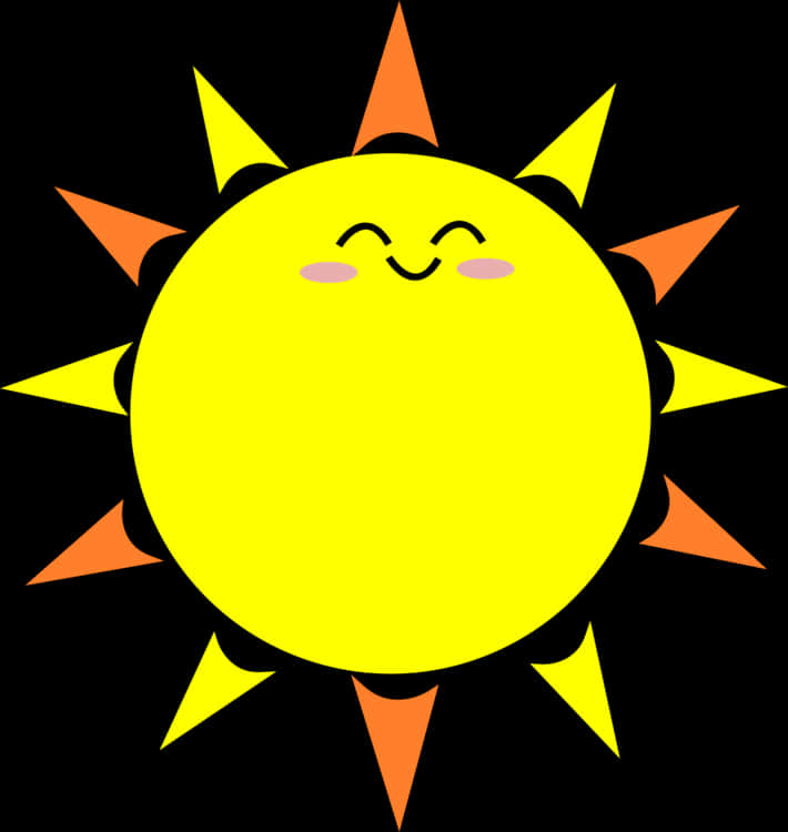 Sun Rays 桌布 壁紙 — 一個快樂的卡通太陽，帶有微笑的臉，在黑色背景上交替出現黃色和橙色的光線。