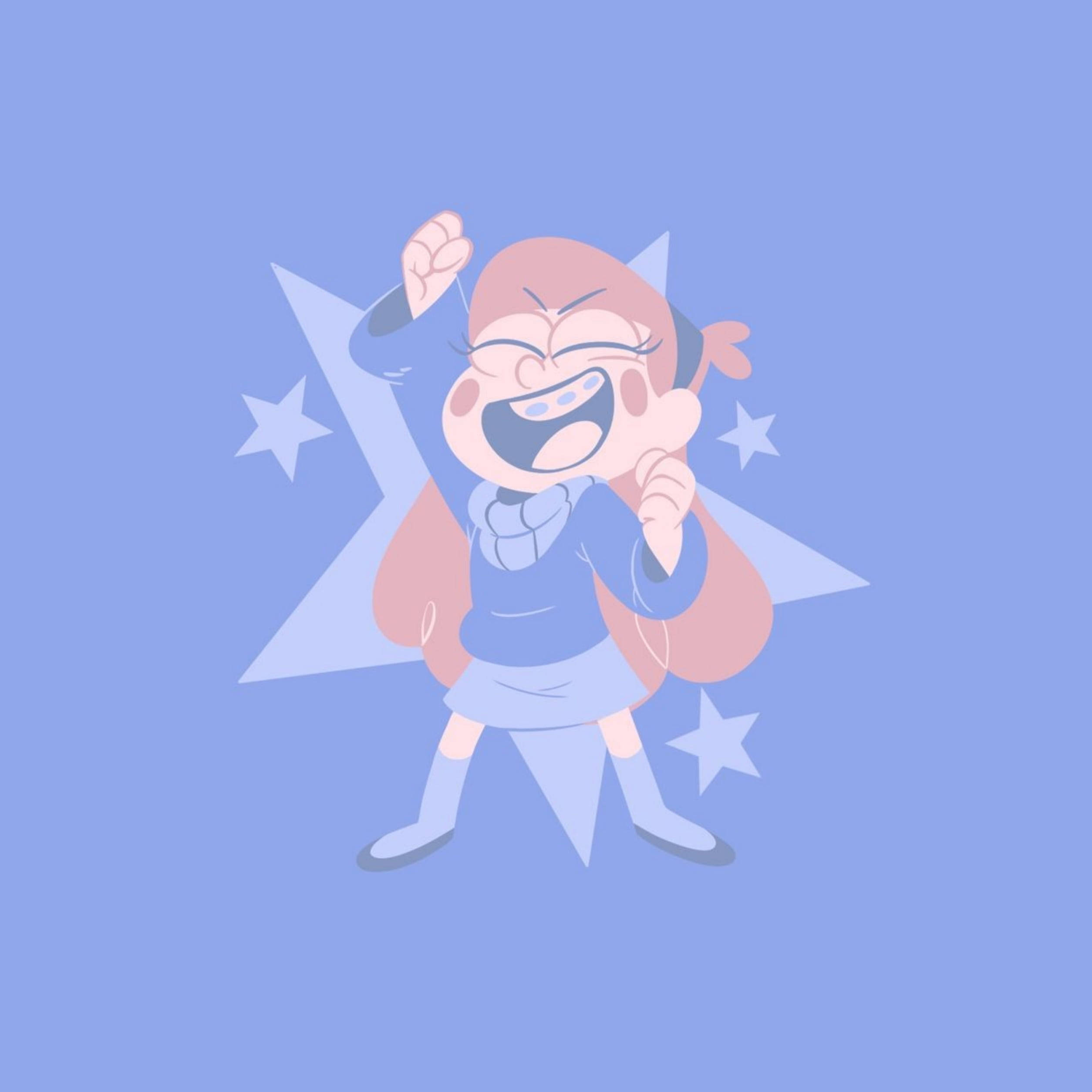 Mabel 桌布 壁紙 — 一個快樂的卡通女孩，粉紅色頭髮，在繁星點點的藍色背景上狂笑。