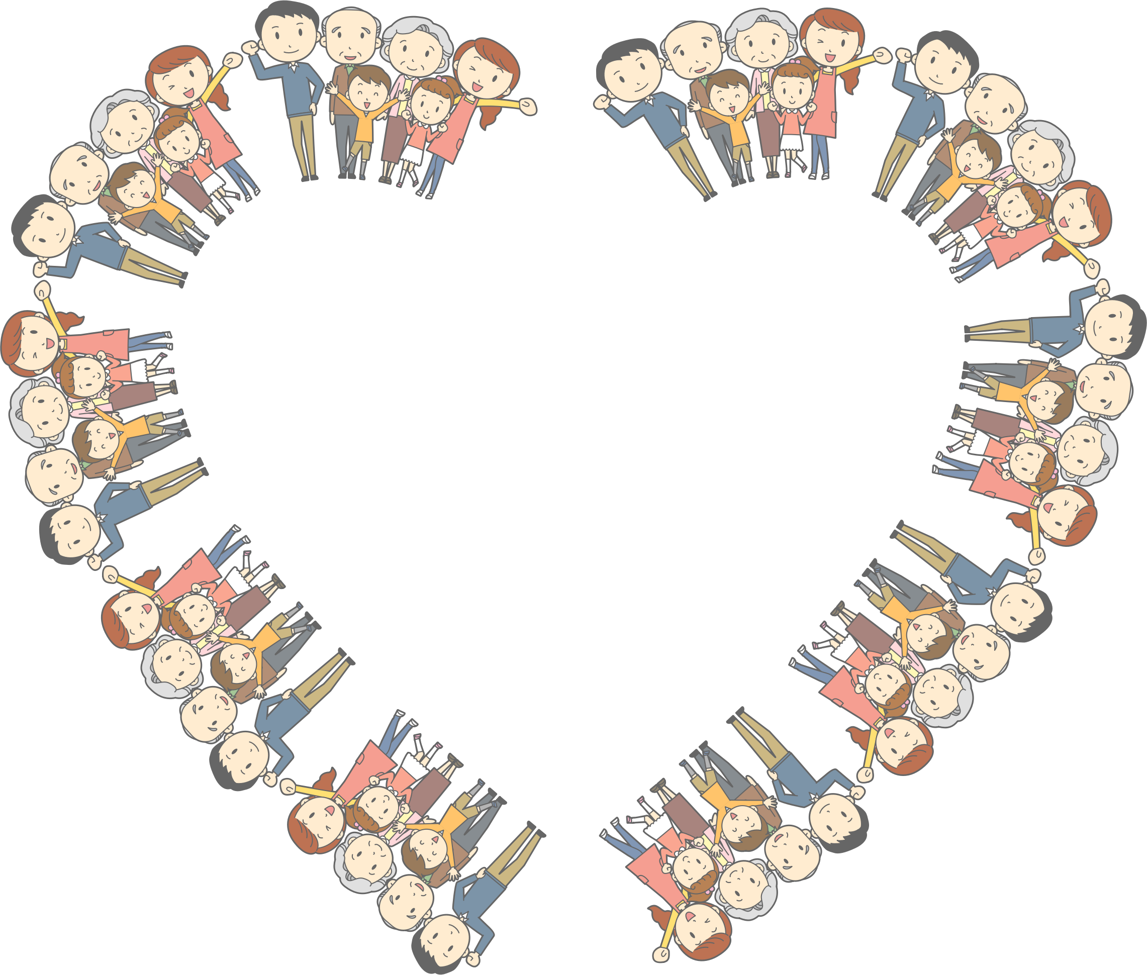 Heart Frame 桌布 壁紙 — 一個快樂的卡通家庭在黑色背景上手臂相連形成心形。