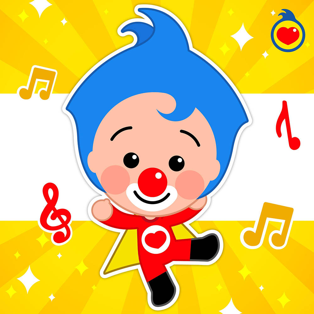 一個微笑的卡通小丑隨著音符和閃光跳舞。 — 小孩動圖 壁紙