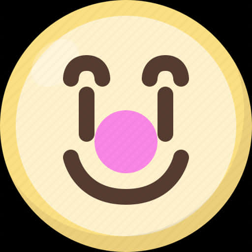 Clown Emoji 桌布 壁紙 — 一個快樂的卡通小丑臉，帶有粉紅色鼻子和彎曲的微笑，在黃色圓形背景上。