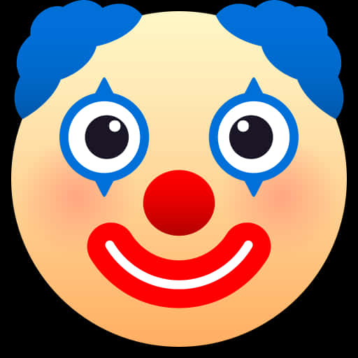 Clown Emoji 桌布 壁紙 — 一個快樂的卡通小丑臉，藍色頭髮，紅色鼻子，在黑色背景上露出燦爛的笑容。