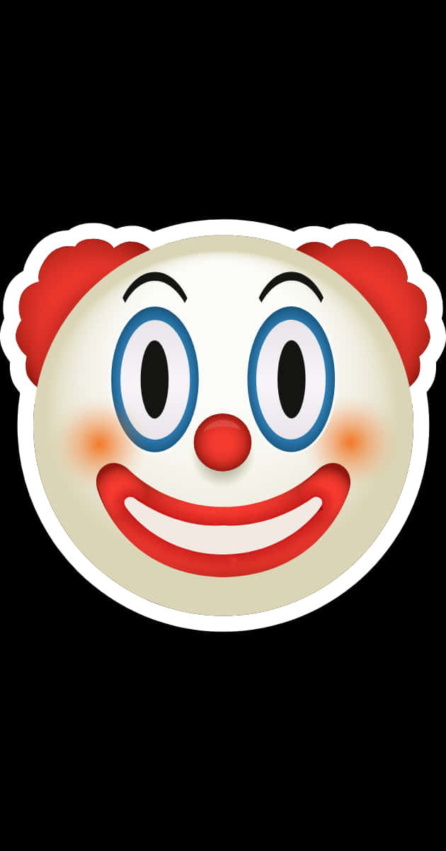 Clown Emoji 桌布 壁紙 — 一個快樂的卡通小丑表情符號，紅髮藍眼，在黑色背景上露出寬闊的紅色笑容。