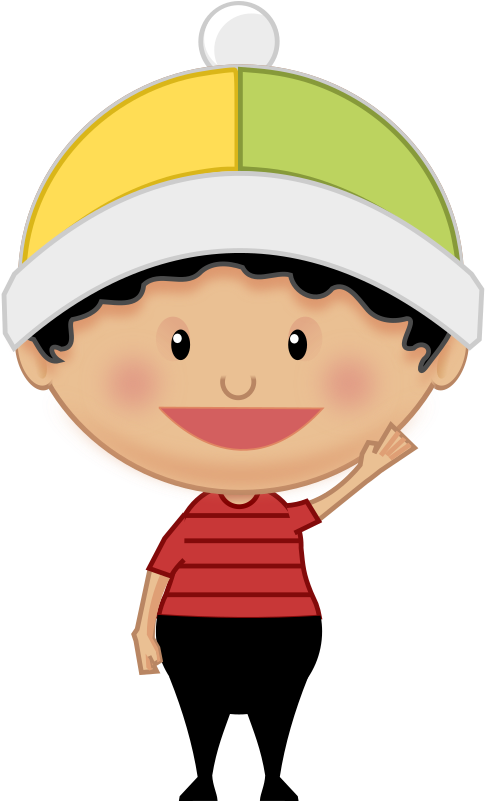小孩動圖 桌布 壁紙 — 一個快樂的卡通小孩，戴著黃綠色的帽子，帶著燦爛的笑容開心地揮手。