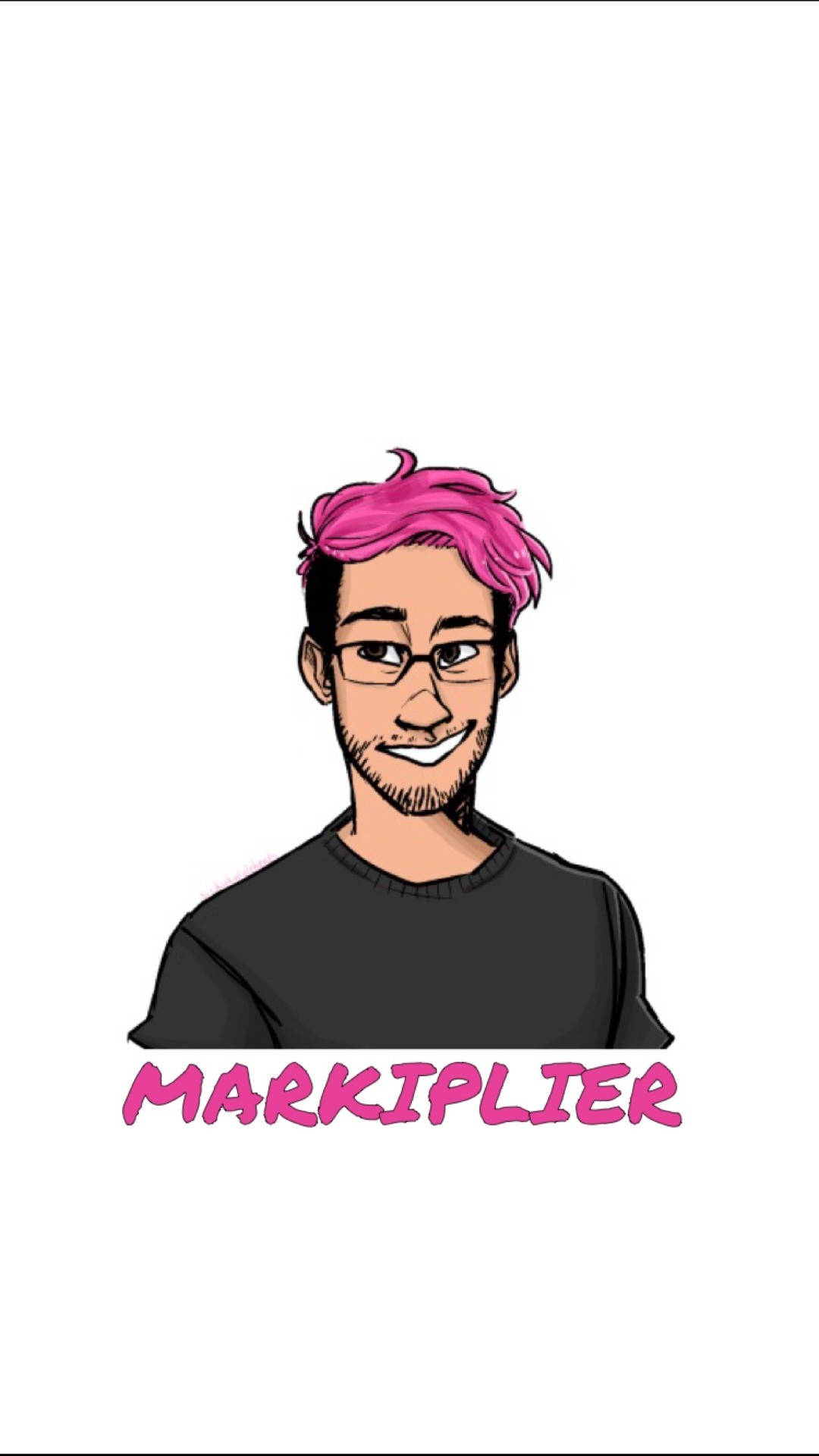 Markiplier 桌布 壁紙 — 一個快樂的卡通插圖，描繪一位粉紅色頭髮、戴眼鏡的男子在純白背景上微笑。