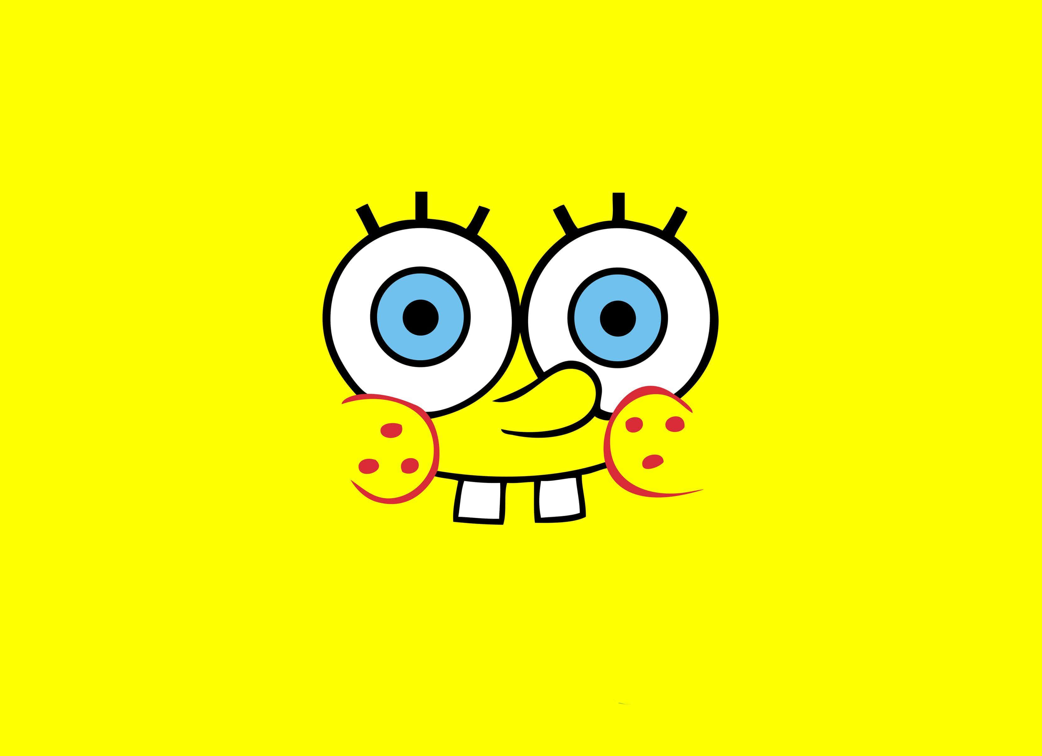 spongebob squarepants 桌布 壁紙 — 一個快樂的卡通海綿，有大藍眼睛和紅色手套，在明亮的黃色背景上微笑。
