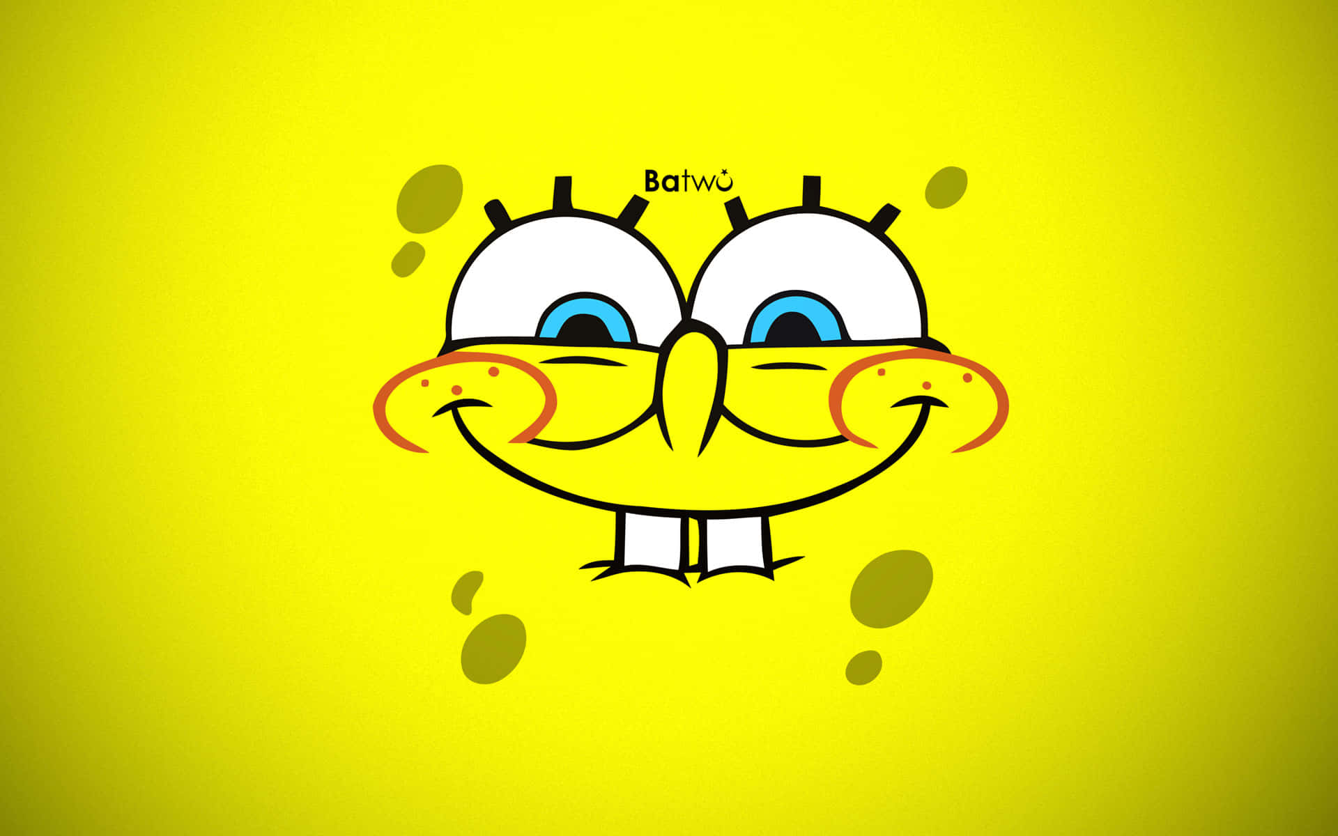 Spongebob Characters 桌布 壁紙 — 一個快樂的卡通海綿，有著大大的藍色眼睛和燦爛的笑容，背景是明亮的黃色。