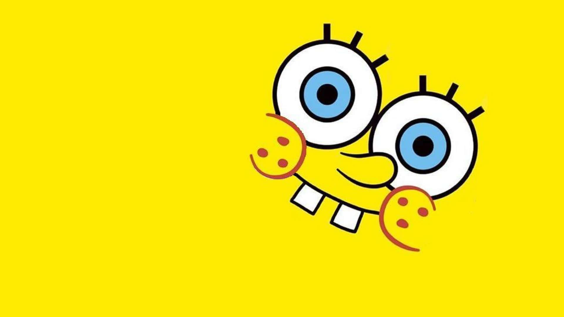 spongebob squarepants 桌布 壁紙 — 一個快樂的卡通海綿，有著大大的藍色眼睛和微笑的臉，在明亮的黃色背景上顯得格外突出。