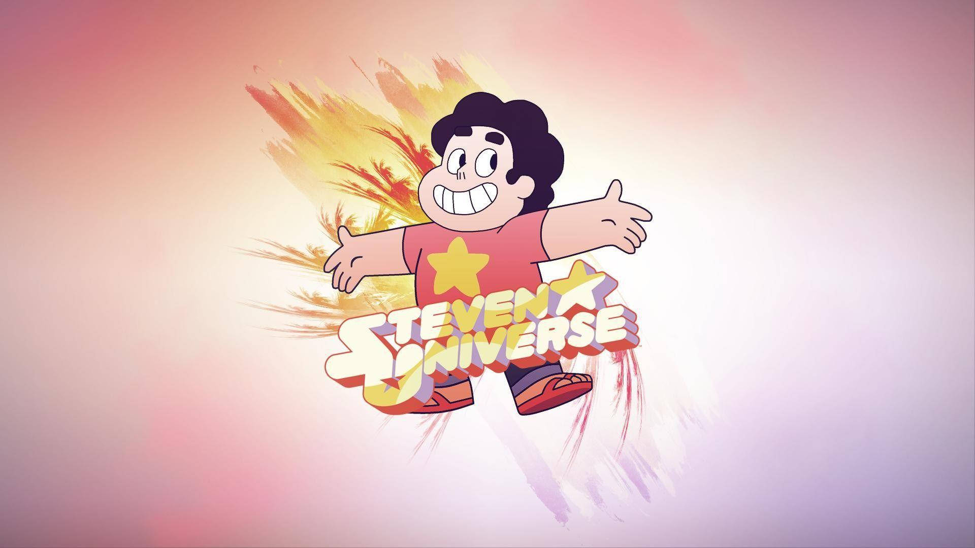 Cartoon Network 桌布 壁紙 — 一個快樂的卡通男孩，黑髮，穿著帶有黃色星星的紅色襯衫，在柔和的粉紅色和橙色漸變背景上歡快地跳躍。
