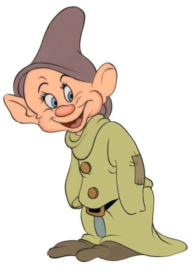 Dopey 桌布 壁紙 — 一個快樂的卡通矮人，穿著綠色外套和棕色帽子，露出燦爛的笑容，有大大的藍色眼睛和尖耳朵。