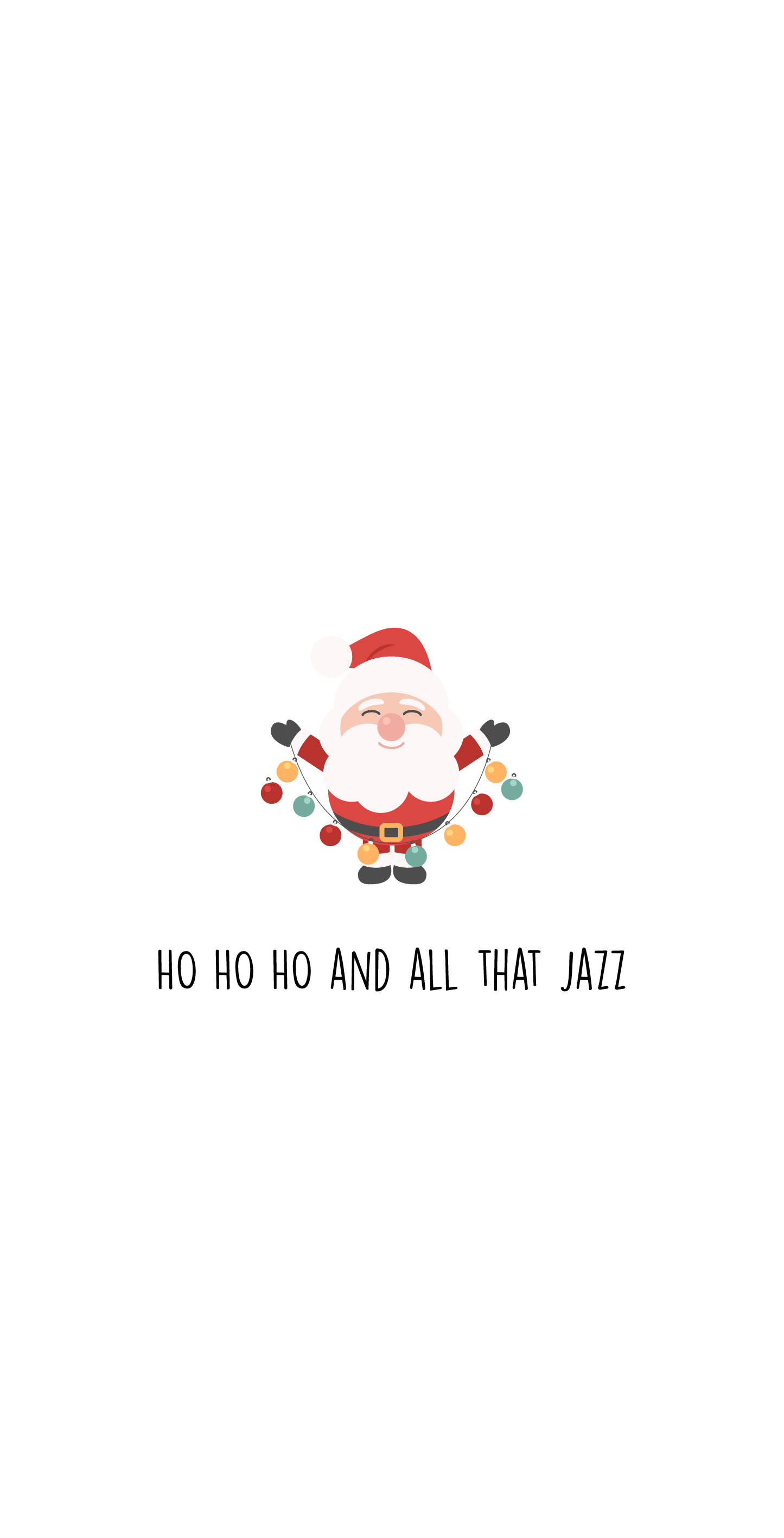 Santa Claus 桌布 壁紙 — 一個快樂的卡通聖誕老人拿著彩色燈光，下面有「ho ho ho and all that jazz」的文字。