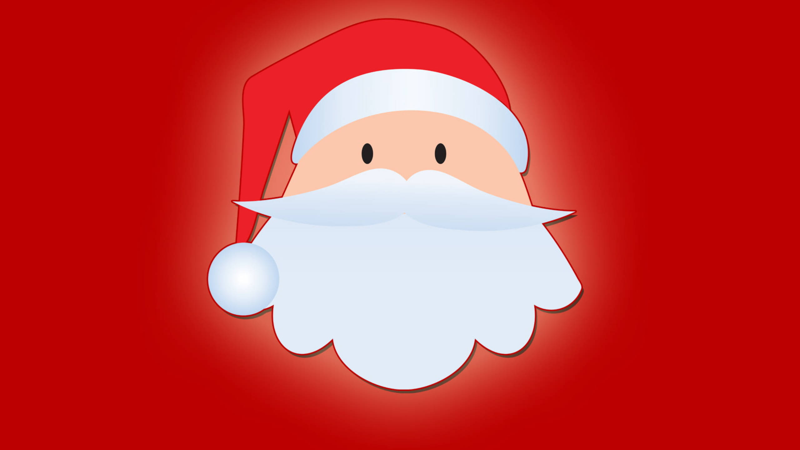 Santa 桌布 壁紙 — 一個快樂的卡通聖誕老人臉，有白鬍子和紅帽子，位於鮮紅色背景中央。
