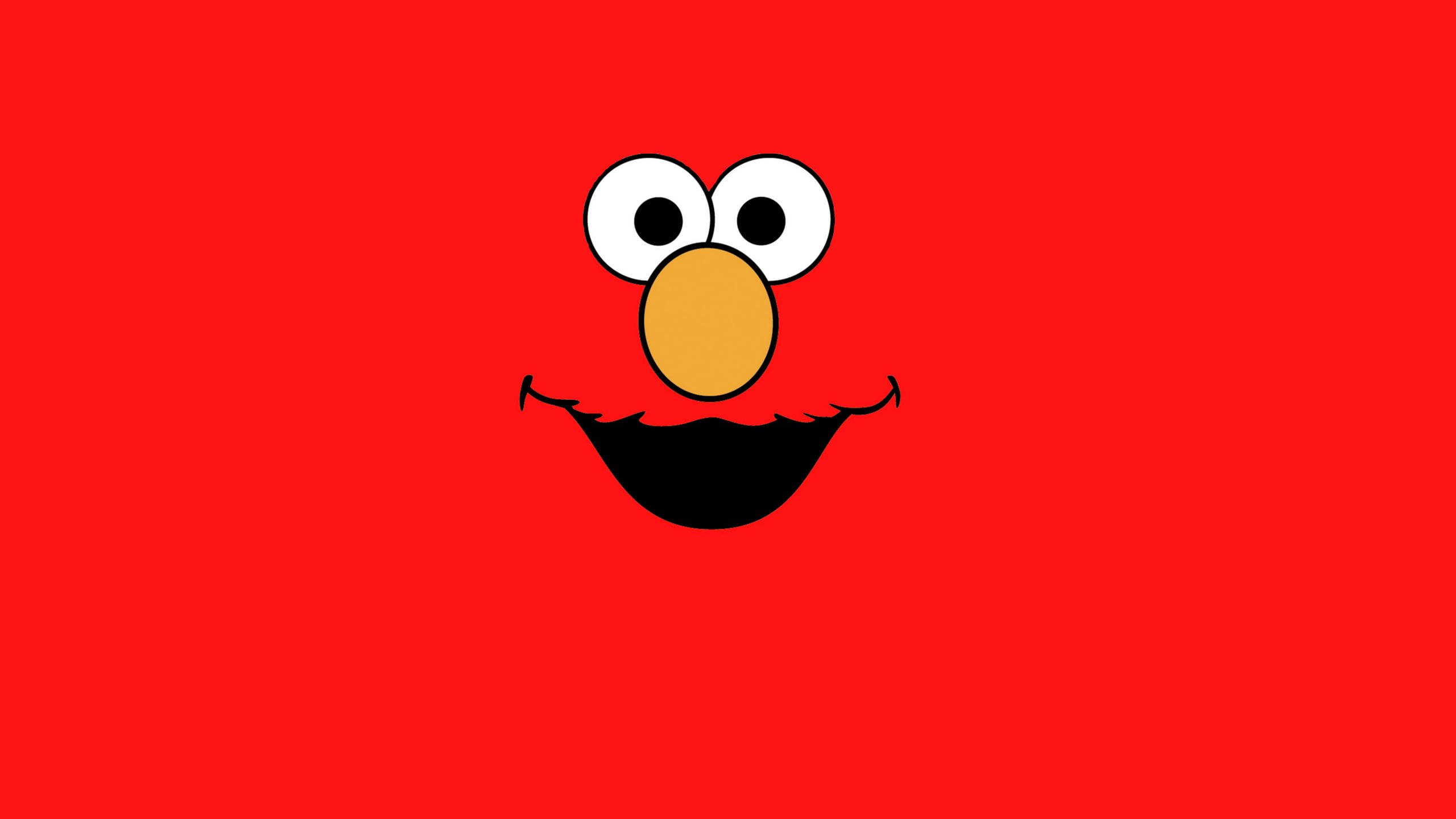 Elmo 桌布 壁紙 — 一個快樂的卡通臉孔，有大眼睛、黃色鼻子和寬闊的黑色笑容，位於純紅色背景中央。