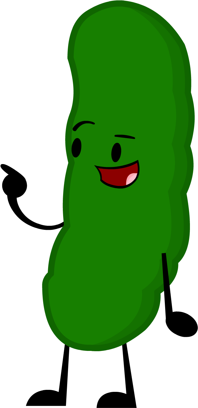 Pickle 桌布 壁紙 — 一個快樂的卡通酸黃瓜，有寬闊的紅色笑容和眨眼的眼睛，背景為黑色。