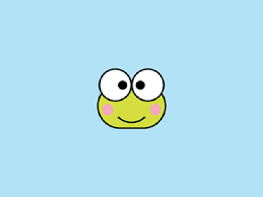 Keroppi 桌布 壁紙 — 一個快樂的卡通青蛙臉，有大眼睛和微笑，在純淺藍色背景上。