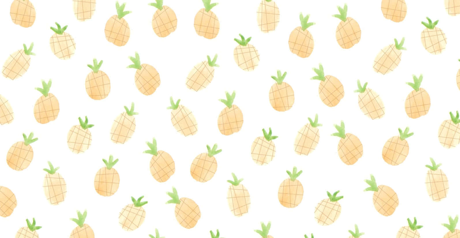 Fruit 桌布 壁紙 — 一個快樂的圖案，手繪的鳳梨帶有綠色皇冠，散落在乾淨的白色背景上。