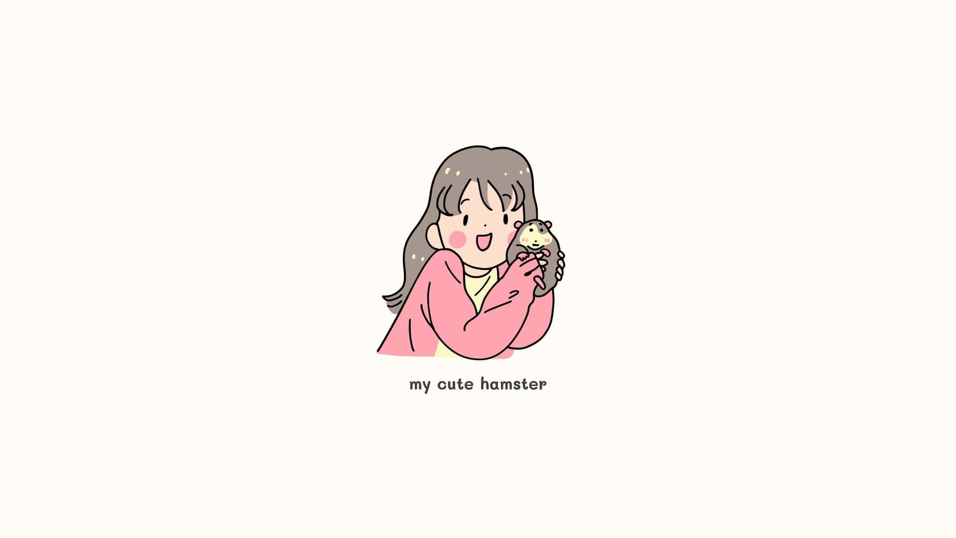 女孩 桌布 壁紙 — 一個快樂的女孩穿著粉紅色毛衣，帶著幸福的表情擁抱她的小倉鼠。