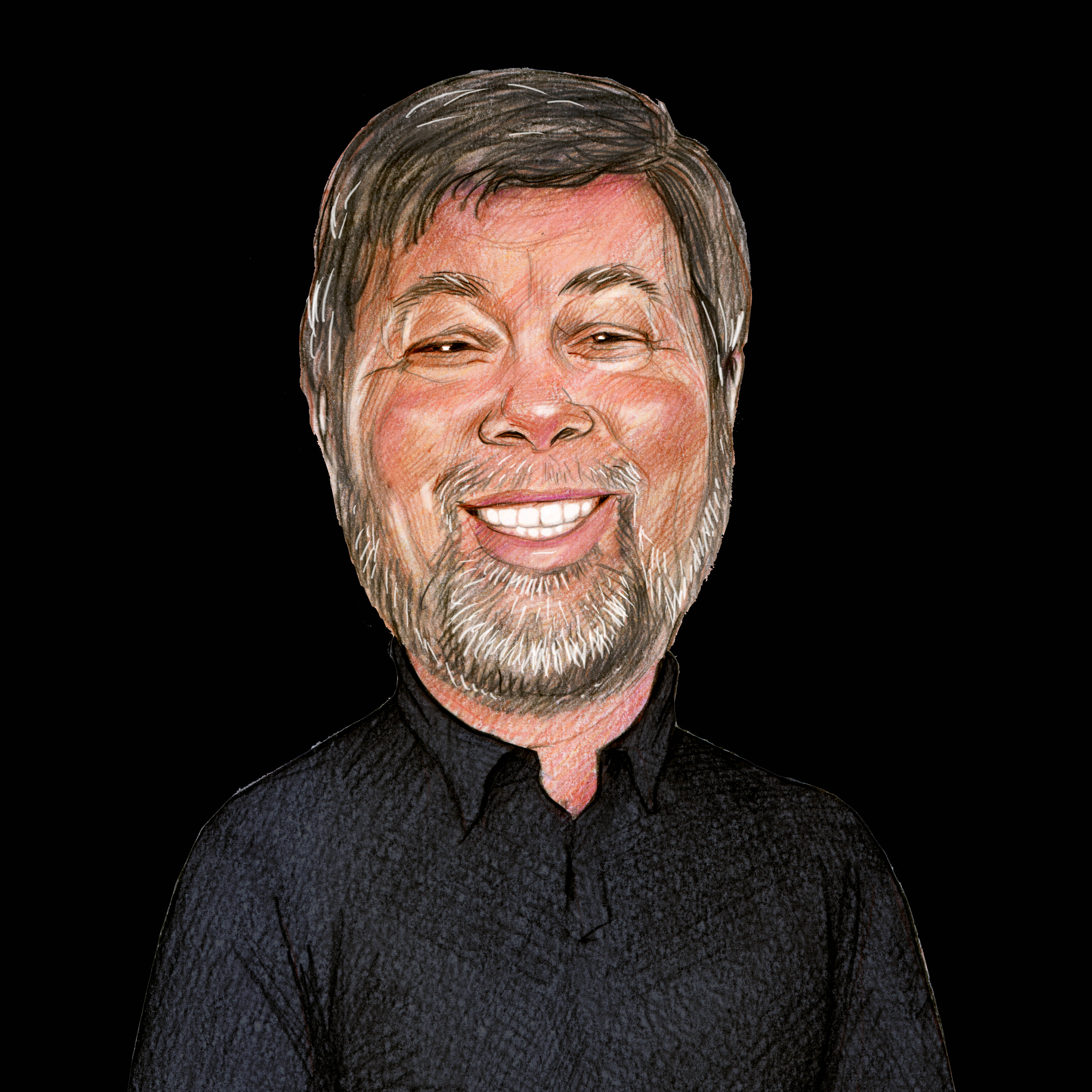 caricature 桌布 壁紙 — 一個快樂的插圖肖像，一個微笑的男人，灰色鬍鬚，深色襯衫，黑色背景。