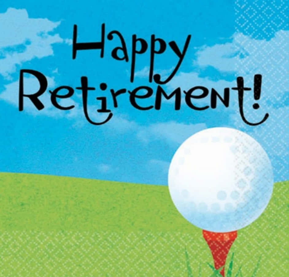 Happy Retirement 賀卡，發球檯上的高爾夫球襯托藍天和綠草。 — 高爾夫 壁紙