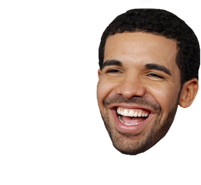 Drake 桌布 壁紙 — 一個快樂的特寫，一個深色捲髮的男人在黑色背景前露出燦爛的笑容。