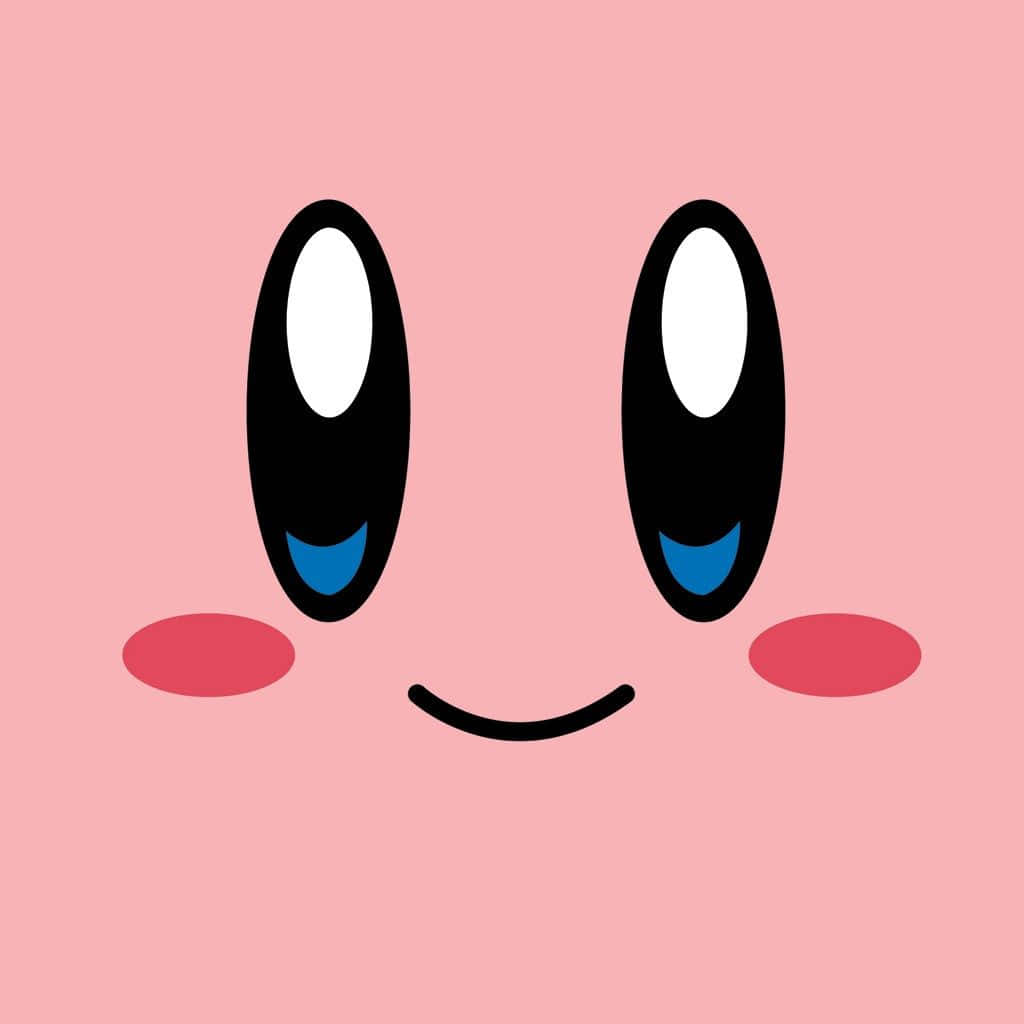 Cute Girly iPad 桌布 壁紙 — 一個快樂的粉紅色卡通角色，有著大大的黑色眼睛、藍色瞳孔、玫瑰色臉頰和簡單的微笑，背景是純粉紅色。