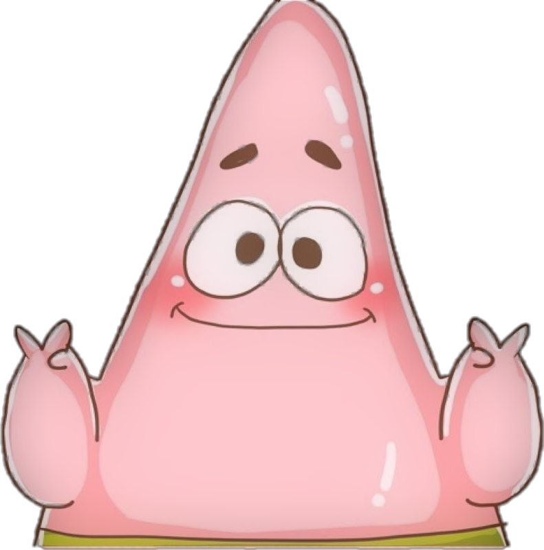 Spongebob Characters 桌布 壁紙 — 一個快樂的粉紅色海星角色，有大眼睛和舉起的雙手，背景為黑色。