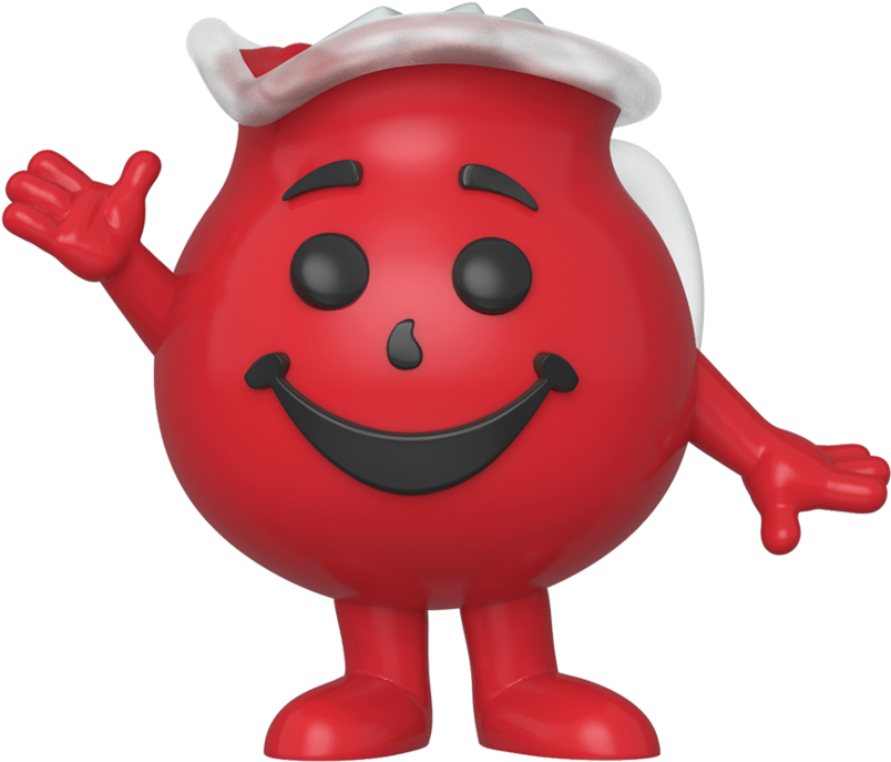 Kool Aid 小幫手 桌布 壁紙 — 一個快樂的紅色Kool-Aid Man公仔戴著聖誕帽在純色背景上開心地揮手。