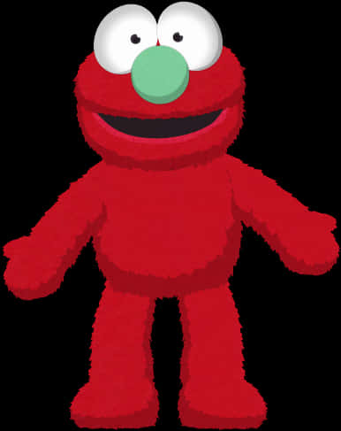 Elmo 桌布 壁紙 — 一個快樂的紅色毛絨Elmo公仔，有大大的白色眼睛和綠色鼻子，站在黑色背景前。