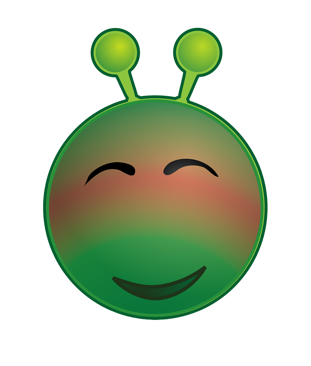 瘋狂 桌布 壁紙 — 一個快樂的綠色外星人，有兩根天線和微笑的臉，背景為白色。