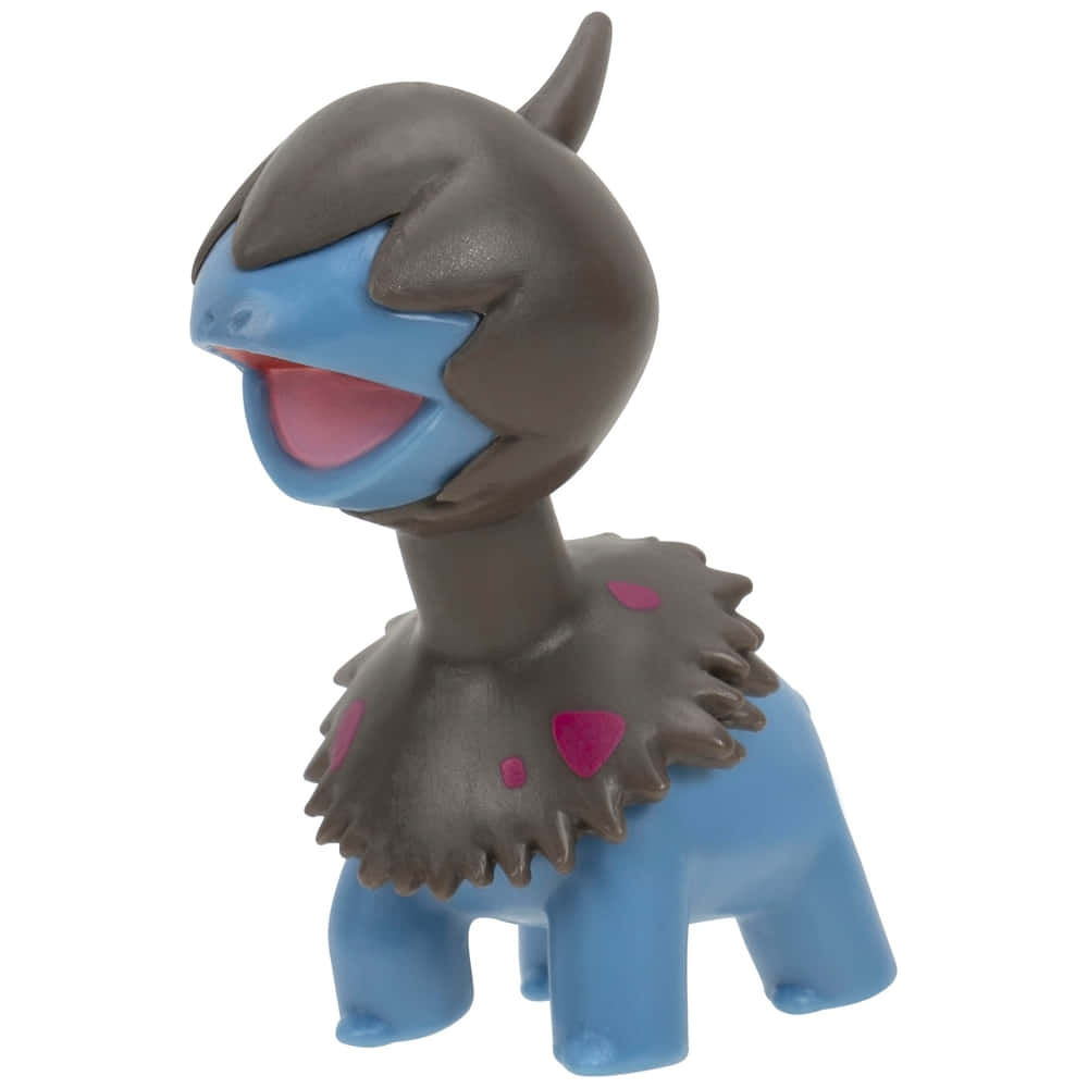 Pokémon 手機 桌布 壁紙 — 一個快樂的藍色和棕色毛絨玩具，帶有粉紅色斑點和張開的大嘴，背景為白色。