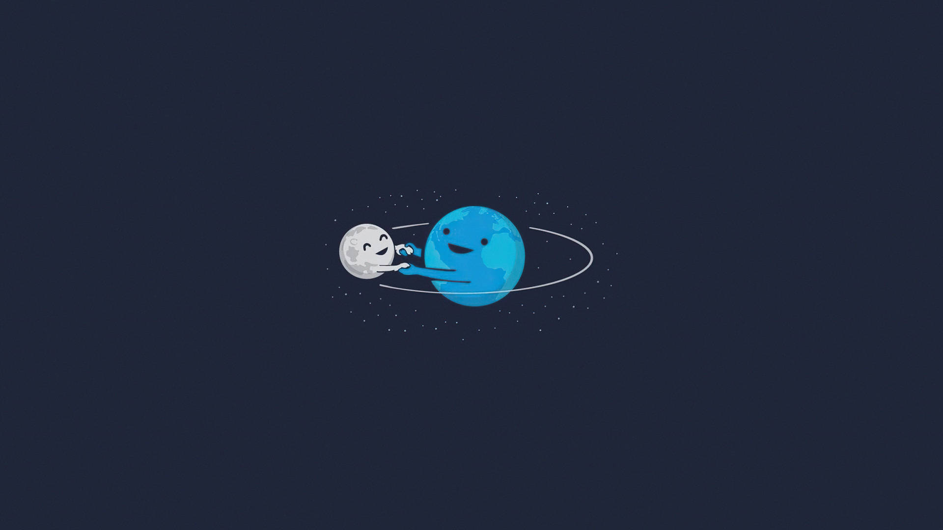 藍色行星和月亮在太空中手牽手與星星 — 可愛的銀河動圖 壁紙