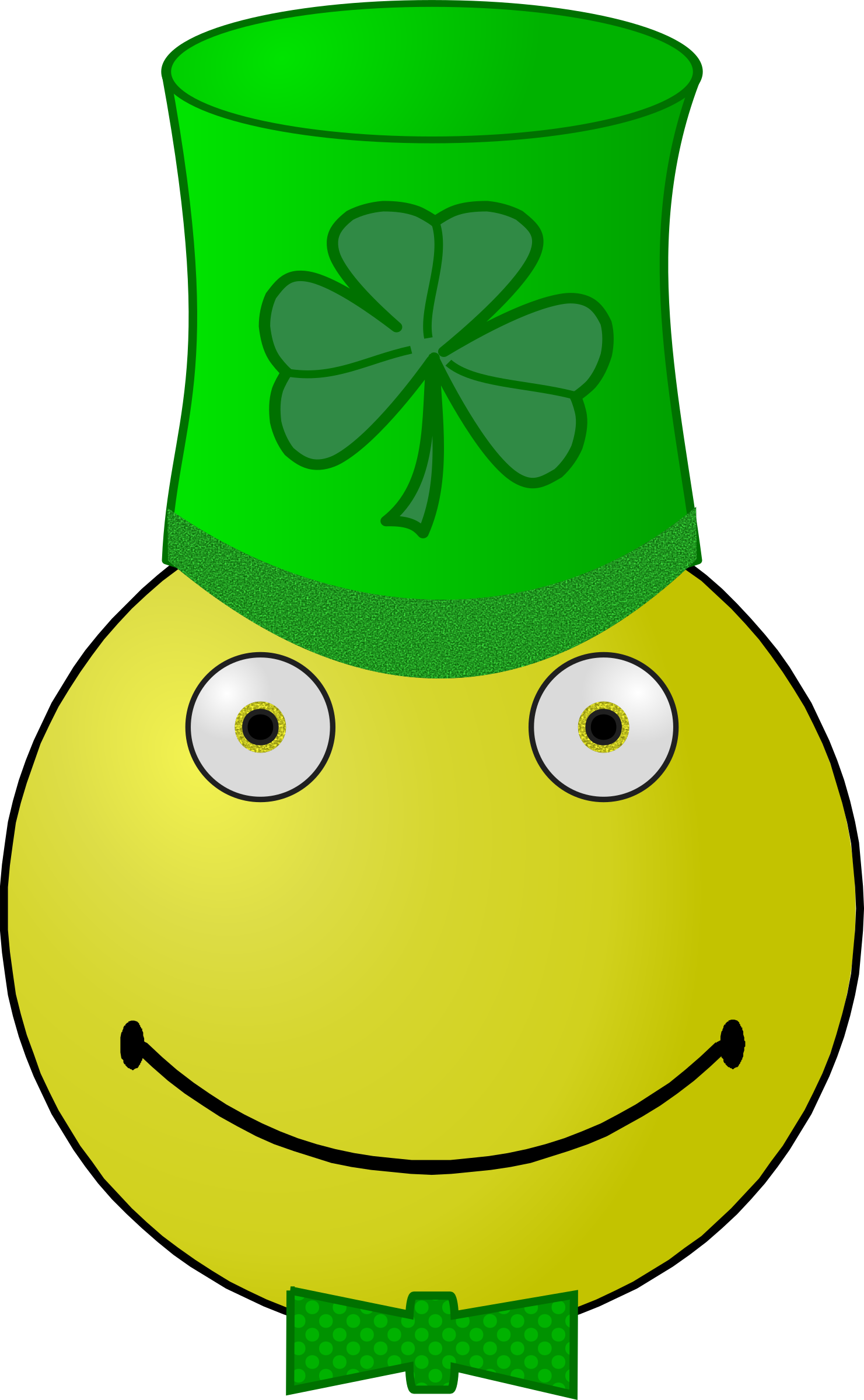 Saint Patricks Day 桌布 壁紙 — 一個快樂的黃色笑臉，戴著一頂帶有四葉草和相配蝴蝶結的綠色高頂帽。