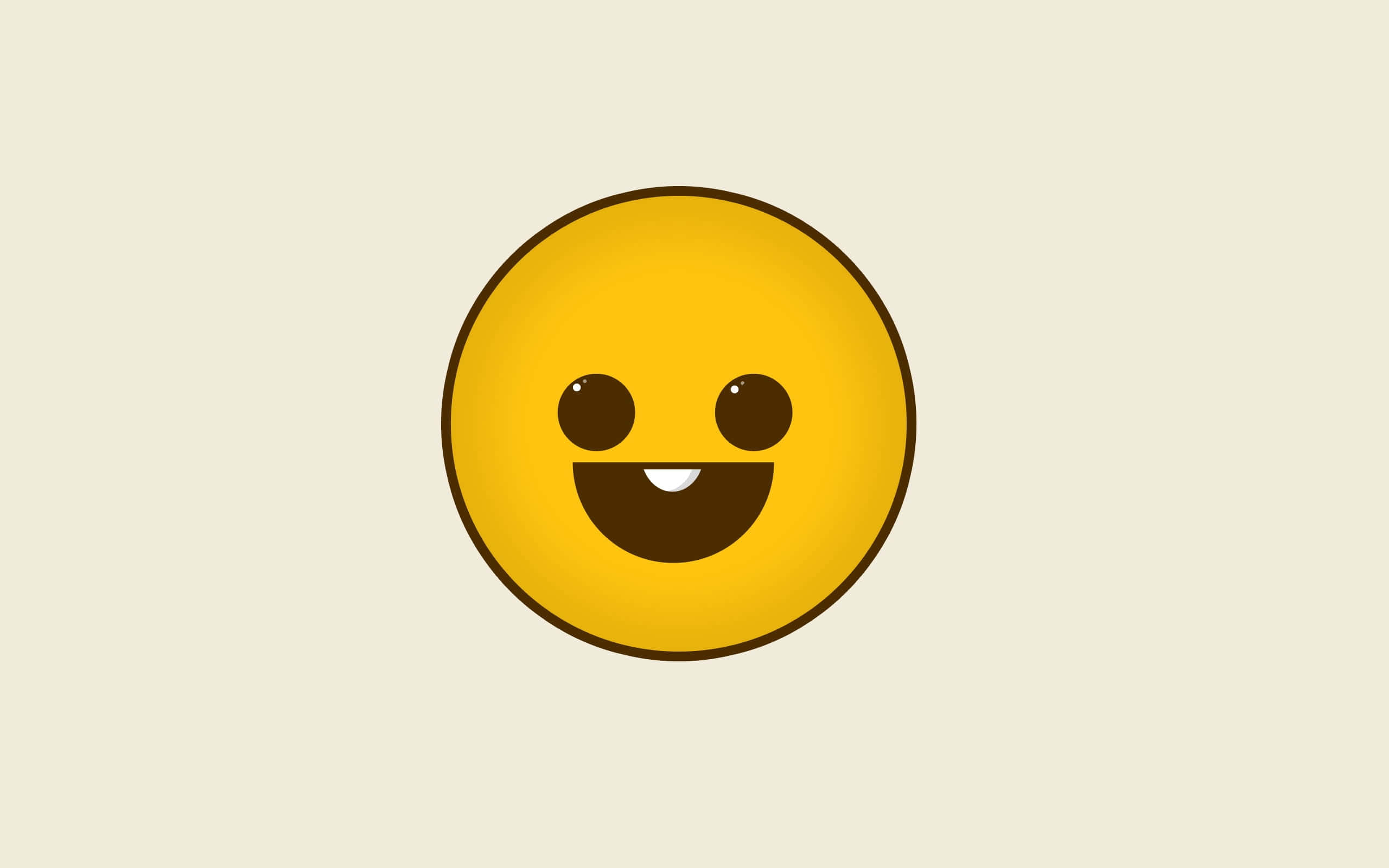 Smile Emoji 桌布 壁紙 — 一個快樂的黃色笑臉，有深色眼睛和寬闊的笑容，在柔軟的米色背景上。