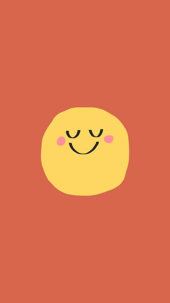 cute happy 桌布 壁紙 — 一個快樂的黃色笑臉，眼睛閉著，臉頰紅潤，位於純色陶土背景中央。