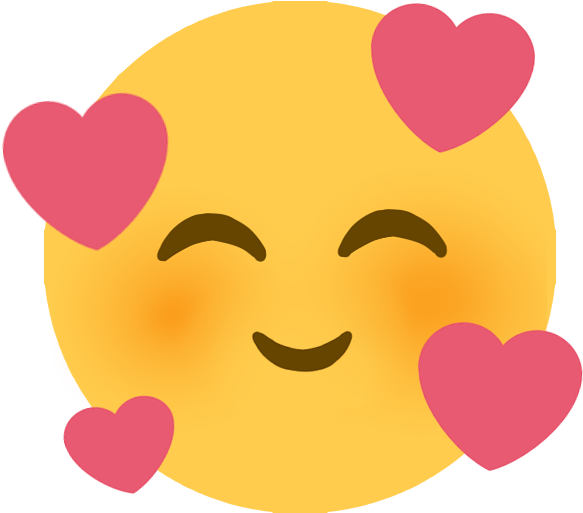 Emoji Discord 桌布 壁紙 — 一個快樂的黃色表情符號臉，閉著眼睛，粉紅色的心形在頭部周圍漂浮。