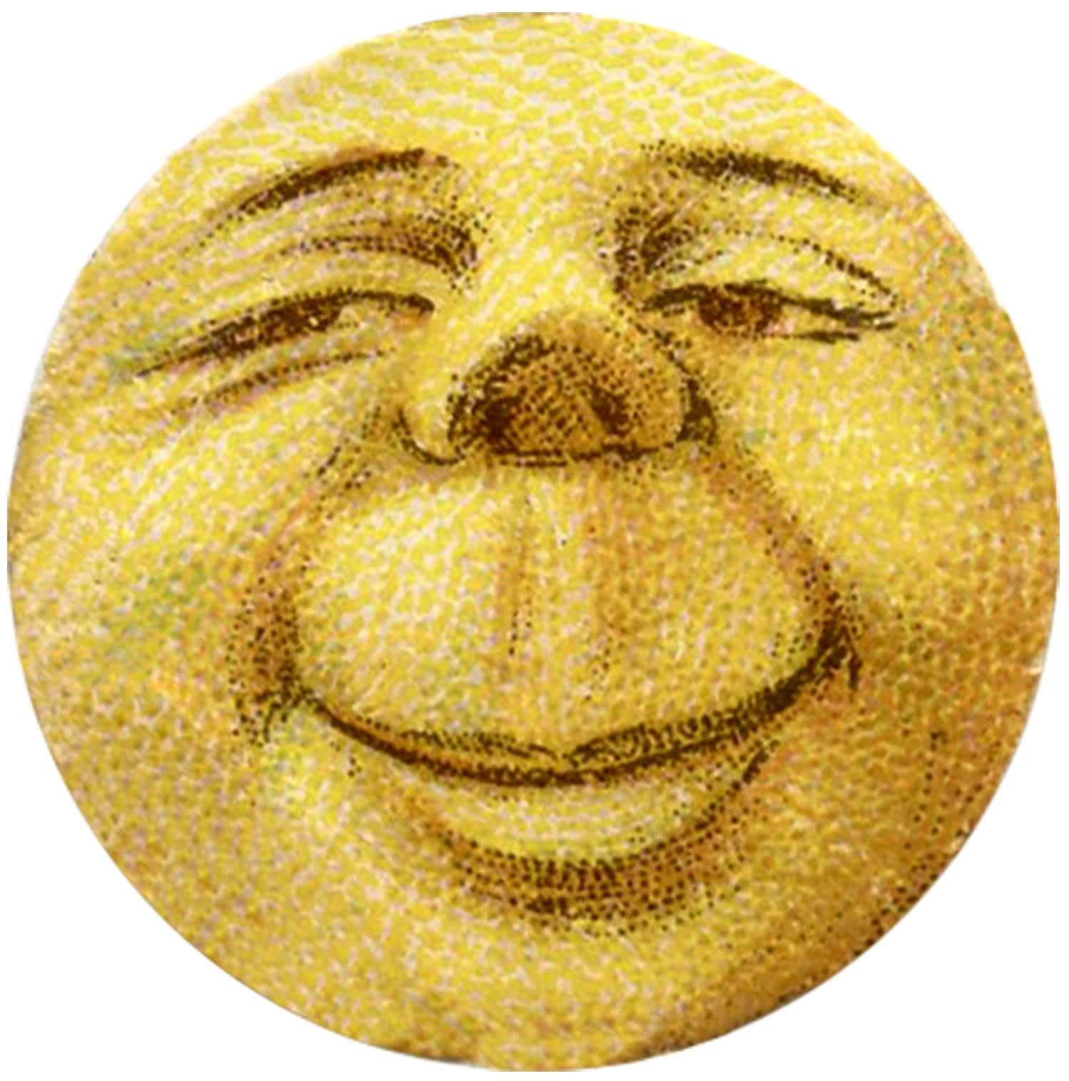 Moon Face 桌布 壁紙 — 一個快樂的黃色面孔，閉著眼睛，露出燦爛的笑容，以紋理點陣風格呈現。