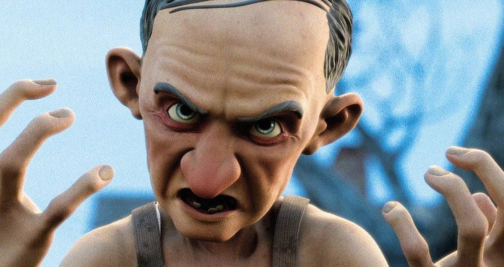 Monster House 桌布 壁紙 — 一個怪誕的動畫角色，眼睛突出，手爪向前猛撲，呈現威脅性的特寫。
