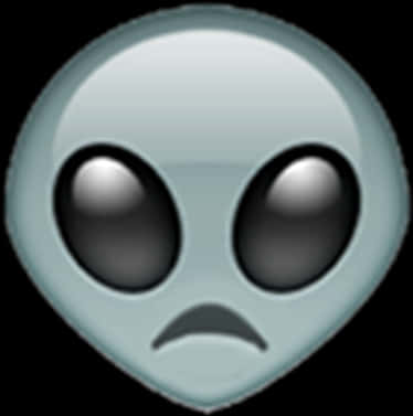 Emoticon 桌布 壁紙 — 一個悲傷的外星人表情符號，有著黑色大眼和向下彎的嘴巴，背景為黑色。