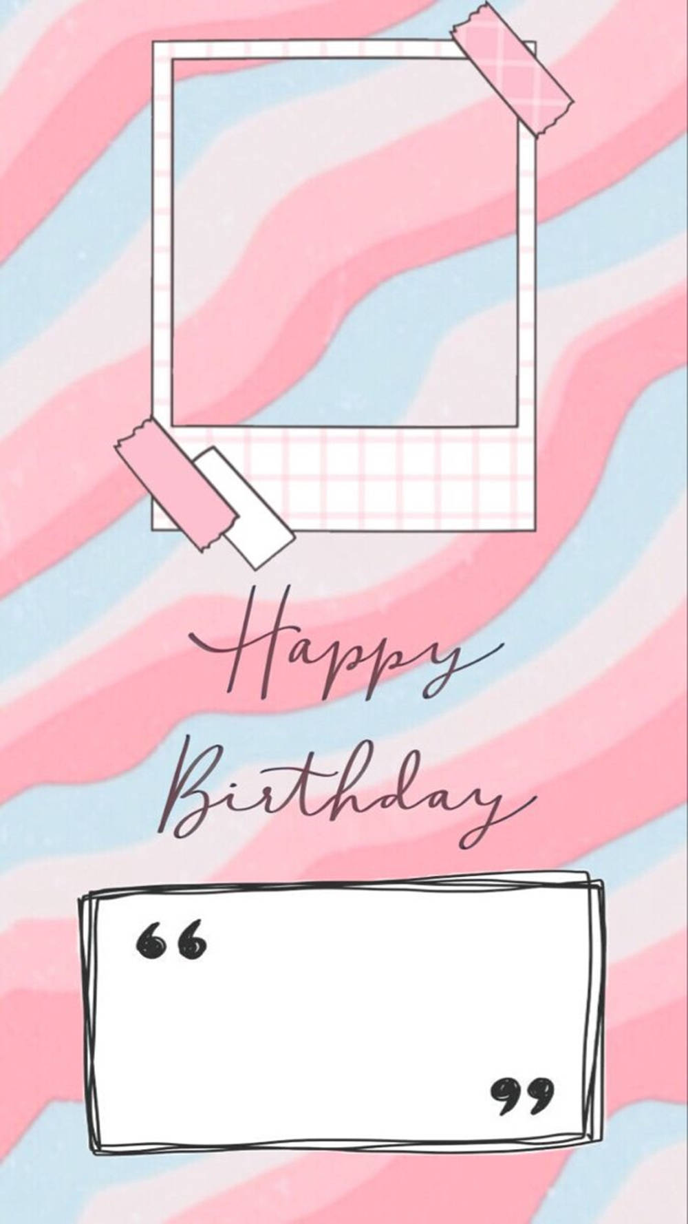 生日快樂賀卡，帶有粉紅色藍色波浪背景和相框。 — 生日快樂 GIF 壁紙
