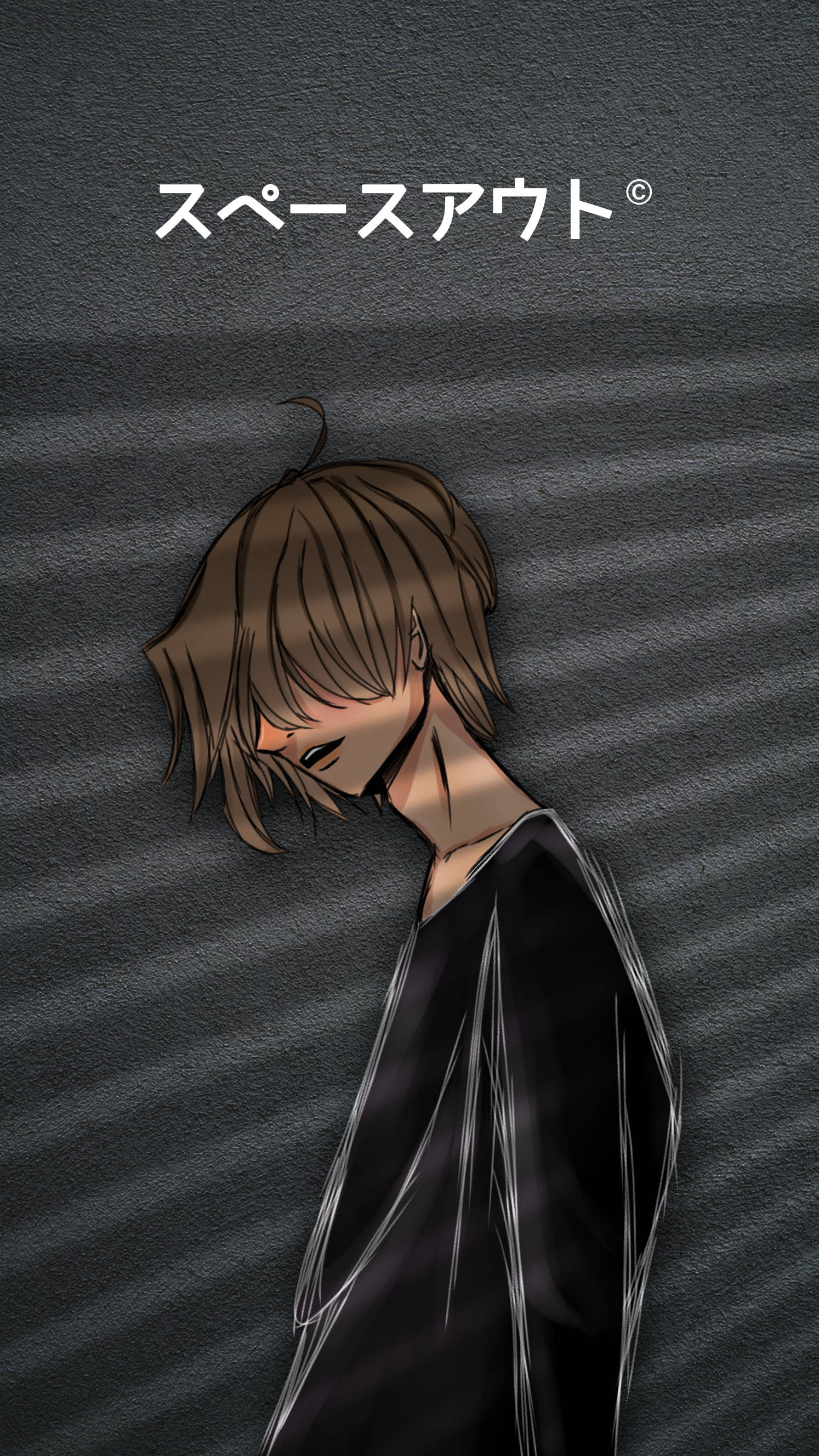 動漫男孩 桌布 壁紙 — 一個憂鬱的動漫角色，棕色頭髮，靠著紋理灰色牆壁，閉著眼睛，陷入無聲的絕望。