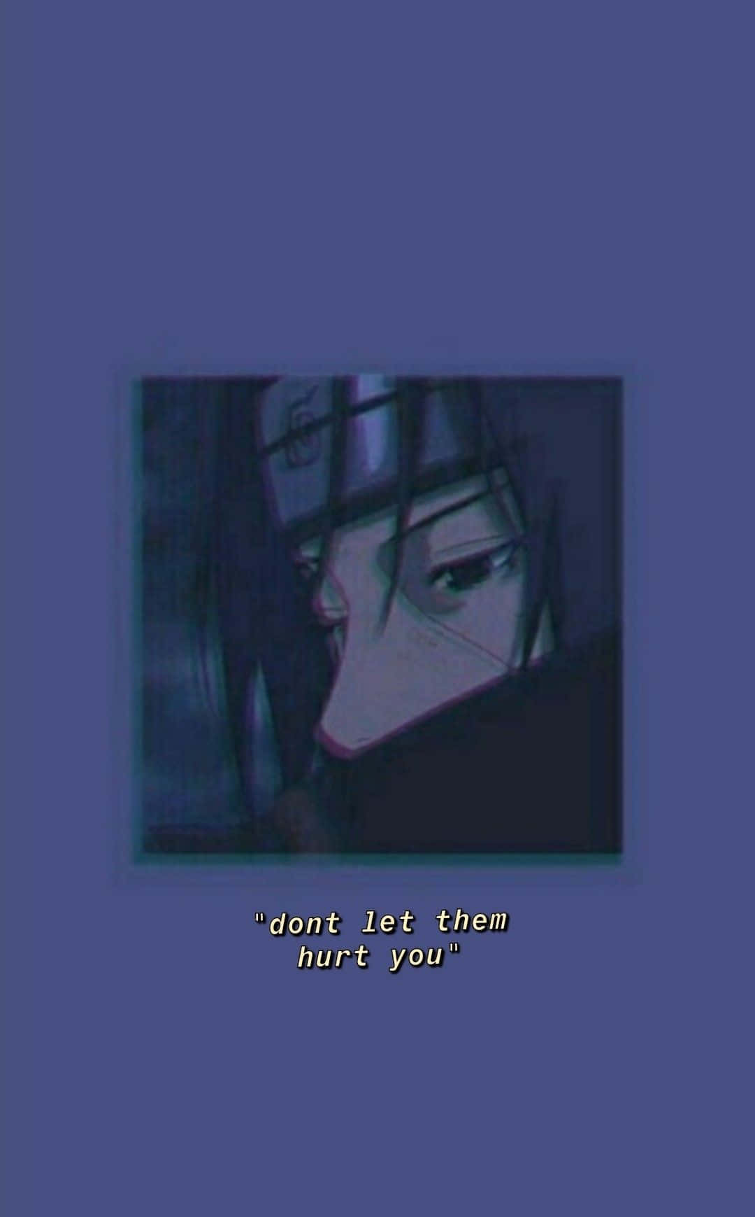 Akatsuki Quotes 桌布 壁紙 — 一個憂鬱的動漫角色，深色頭髮和頭帶，在深藍色背景上向下凝視，下方有引文。