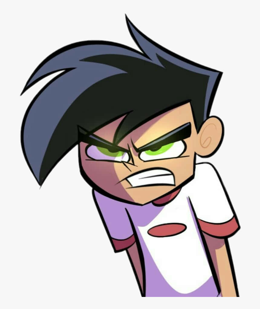 angry anime 桌布 壁紙 — 一個憤怒的卡通男孩，有著刺蝟般的黑髮和發光的綠色眼睛，兇狠地瞪著。