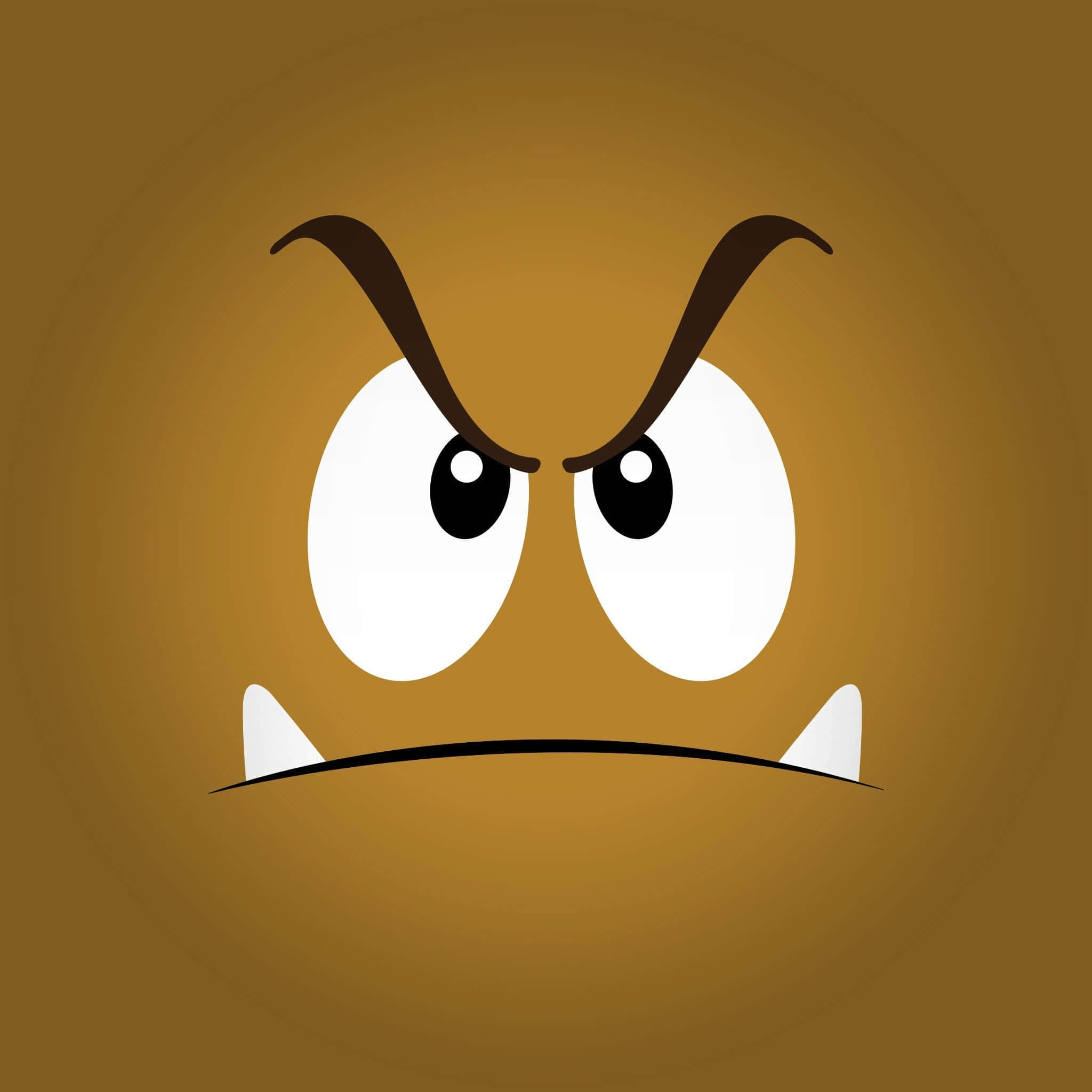 Goomba 桌布 壁紙 — 一個憤怒的卡通臉孔，眉頭緊鎖，眼睛白色，露出尖牙，背景是棕色漸變。