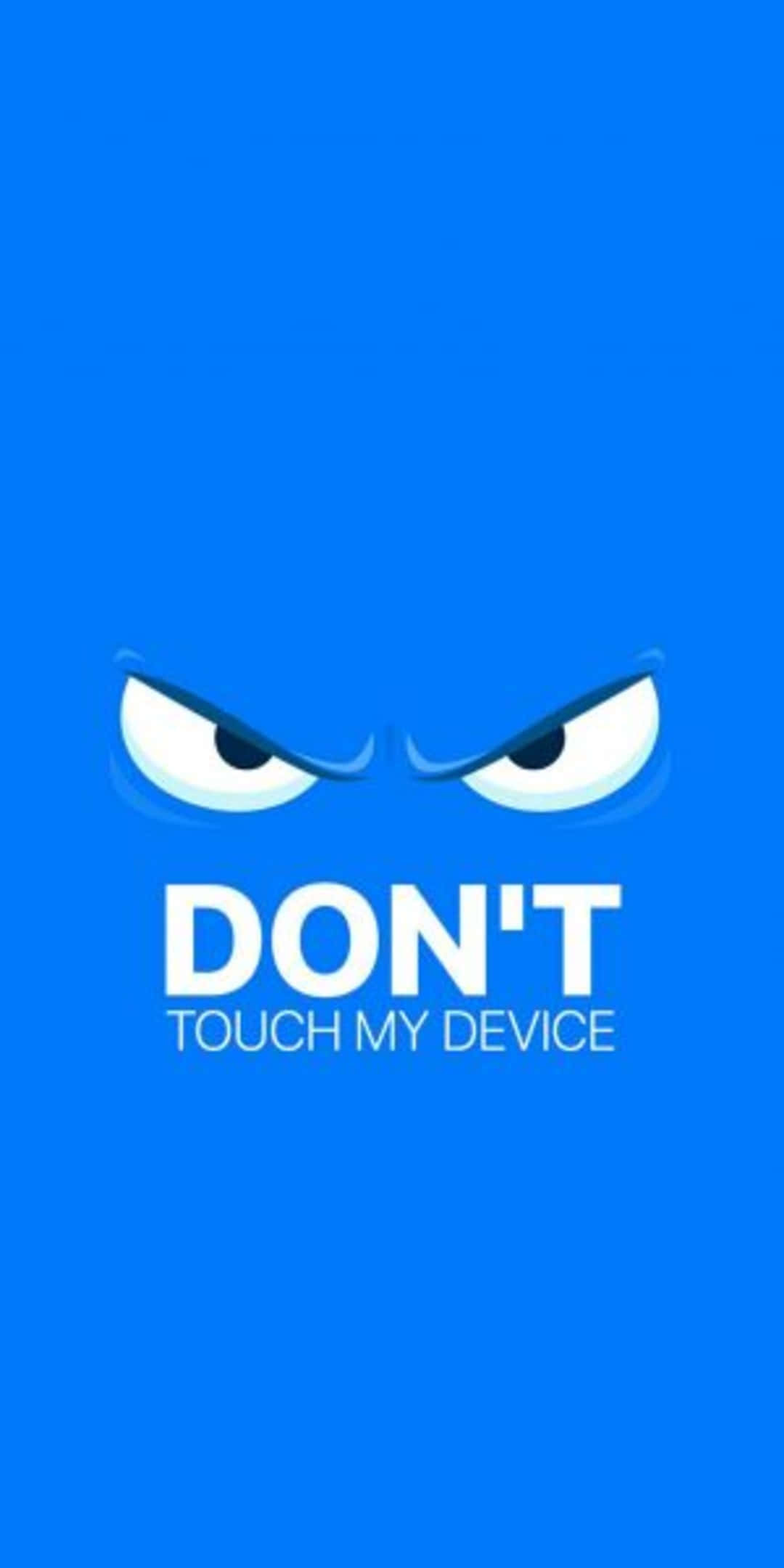Pixel 3 Minimal 桌布 壁紙 — 一個憤怒的卡通面孔，瞪大眼睛，警告不要觸摸純藍色背景上的裝置。