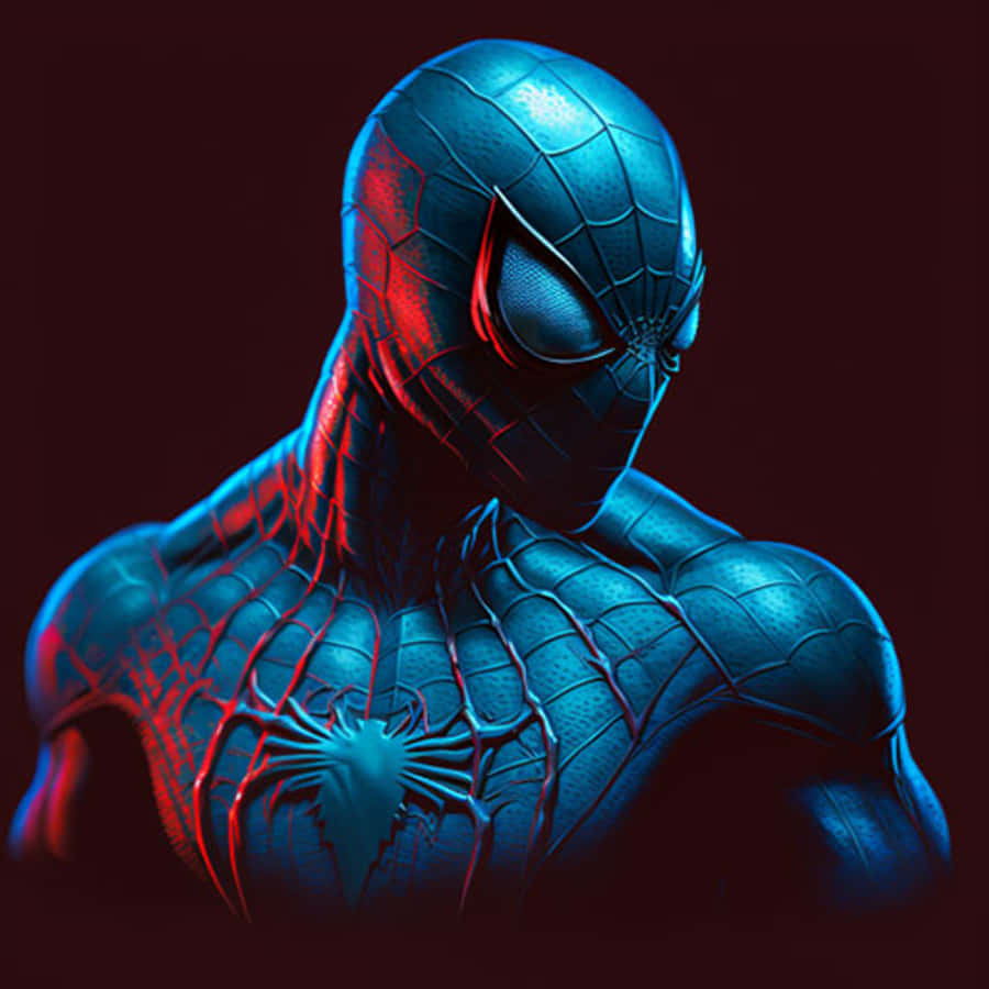 Spiderman Pfp 桌布 壁紙 — 一個戲劇性的蜘蛛人半身像，在藍色和紅色燈光下，背景黑暗。