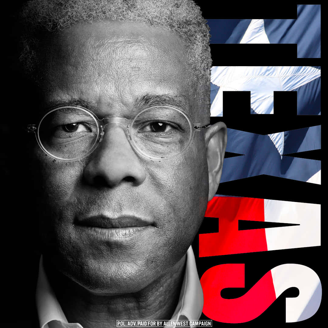 Politics 桌布 壁紙 — 一個戴圓框眼鏡的男士黑白肖像，背景是碎片化的德州旗幟，並有粗體的紅、白、藍色文字。