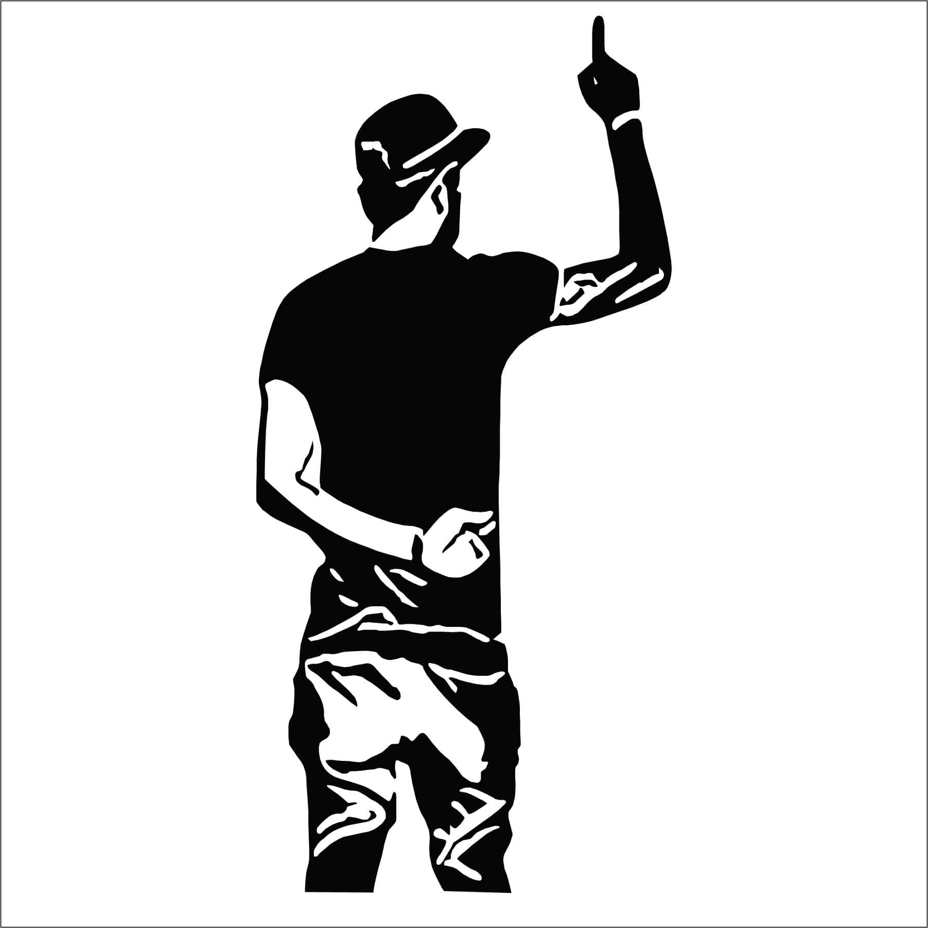 Attitude Boy 桌布 壁紙 — 一個戴帽子的男人大膽的黑色剪影，一隻手指向上，另一隻手放在腰間。