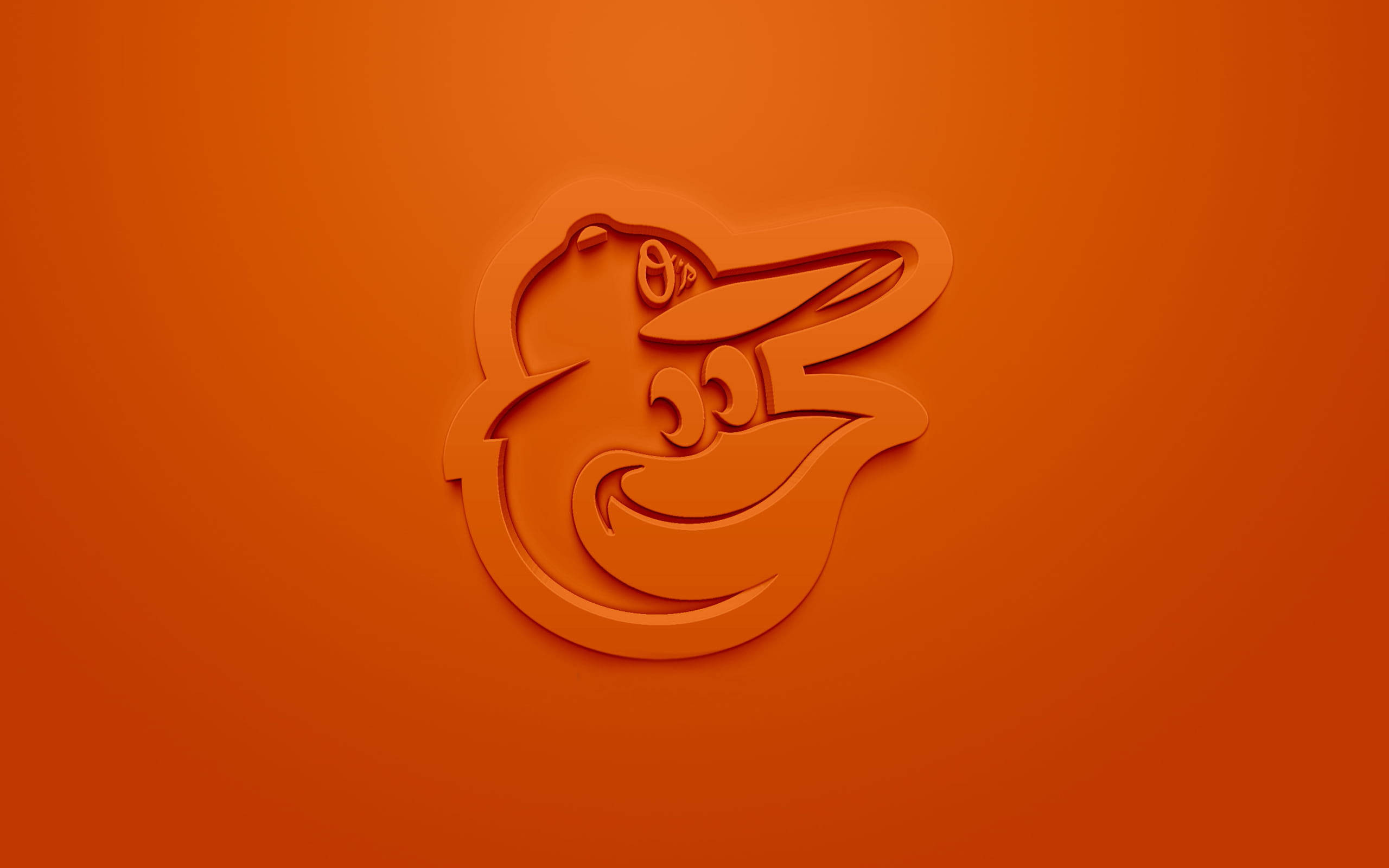 Orioles 桌布 壁紙 — 一個戴帽子的風格化橙色鳥標誌，以3D剪裁形式呈現在純橙色漸變背景上。